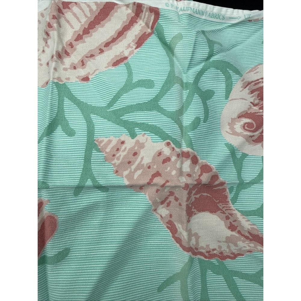 Vintage Tablecloth And Napkins, P Kaufmann Fabric‎ Green Pink Seashells 80x53"